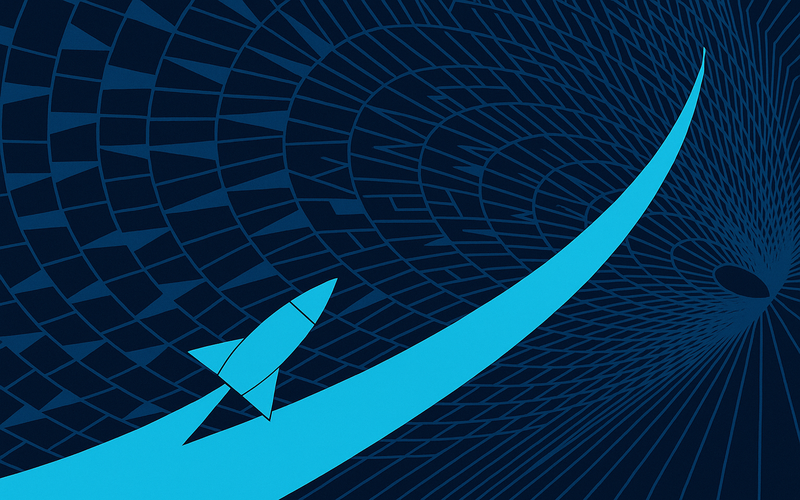 Abstract geometric rocket trail with expanding patterns at scale