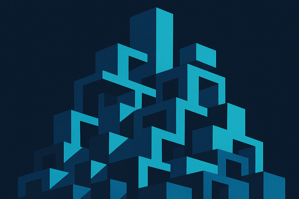 Abstract geometric construction of interconnected architectural blocks