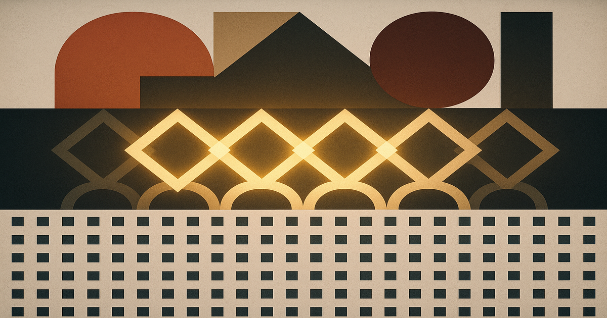 Abstract geometric composition showing three horizontal layers with the middle management layer glowing brightest as a critical bridge in organizational transition